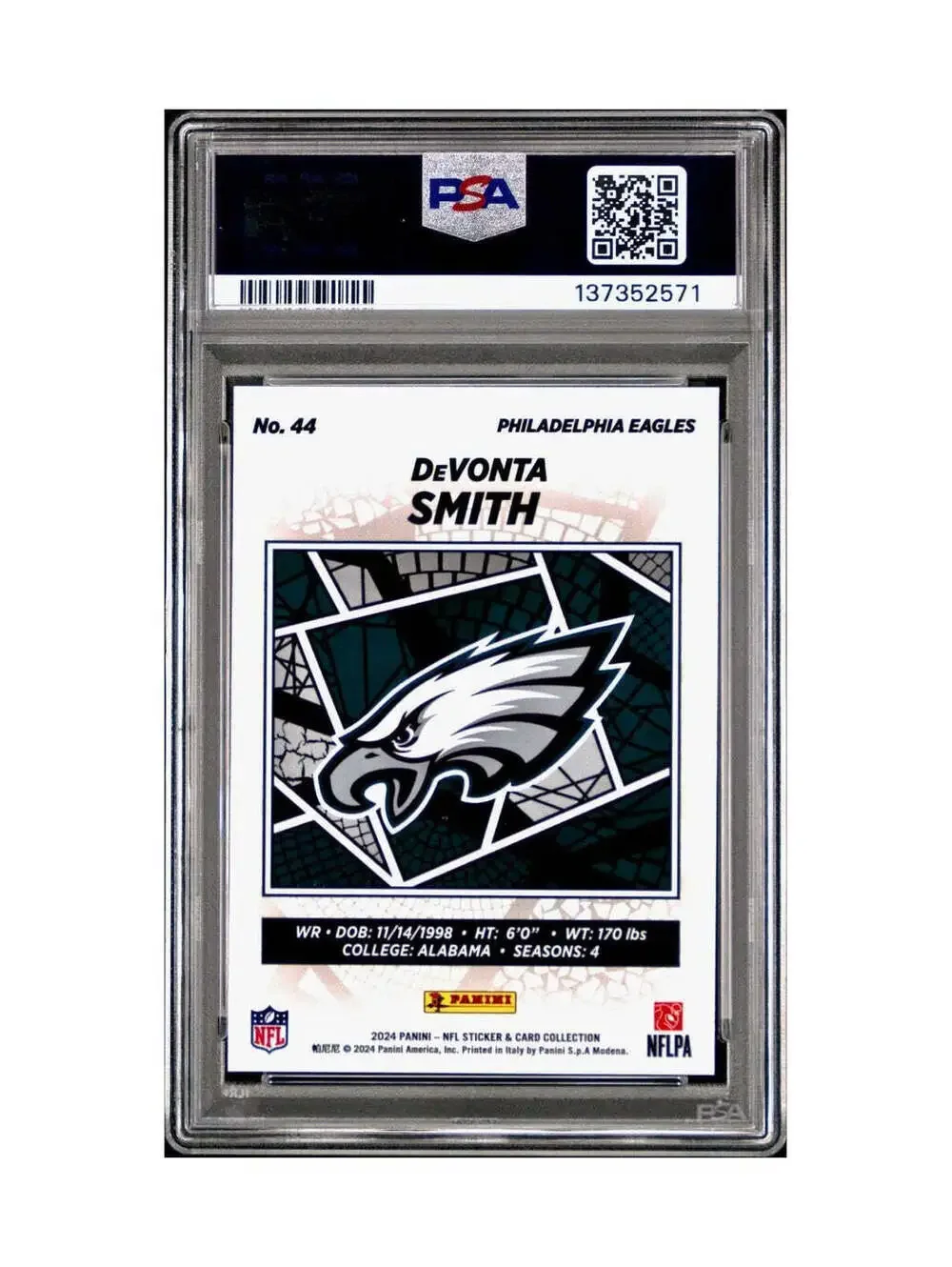 DeVonta Smith 2024 Panini Sticker Collection 048/299 #44 Red Foil PSA 9 Mint
